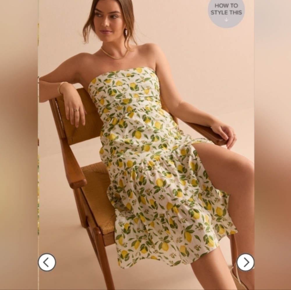 Lemon Print Strapless Sundress Women's XS